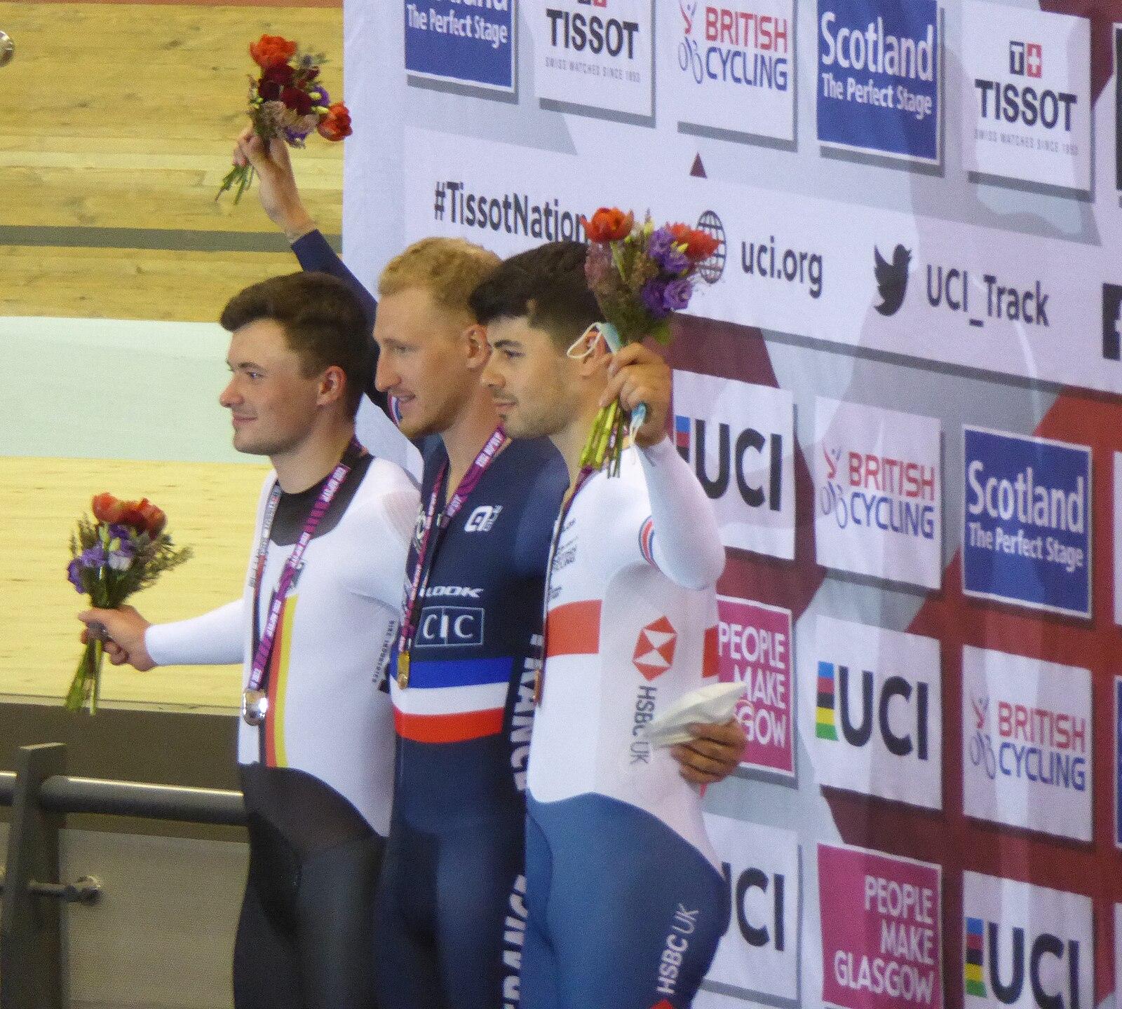 The podium 2022 UCI Track Nations Cup, Glasgow (Men's individual pursuit)